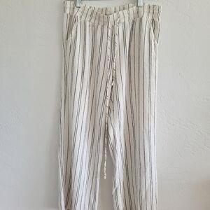 Blue Rain Black and White Striped Linen Drawstring Pants